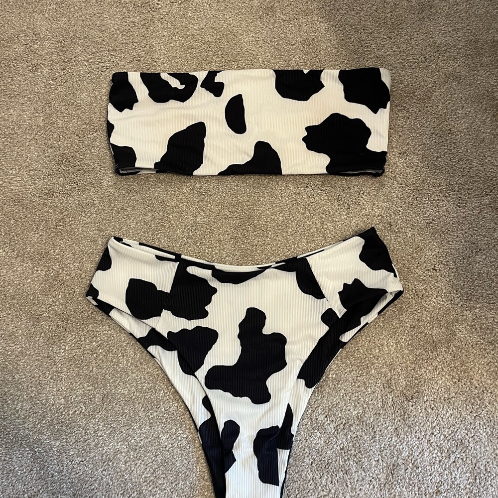Black and White Cow Print Bikini Set